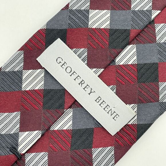 Geoffrey Beene Tile Diamond Pattern Men's 100% Silk Necktie Multi Color Handmade - Picture 5 of 16